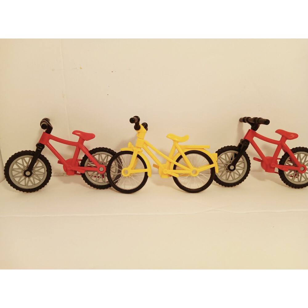 Playmobil Bicycle Pk Of 3 Fits 4" Doll #205 Imaginative Play Yellow Girl Red Boy